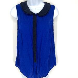 Anthropologie Postmark Sleeveless Collared Swiss Dot Royal Blue & Black SilkTop